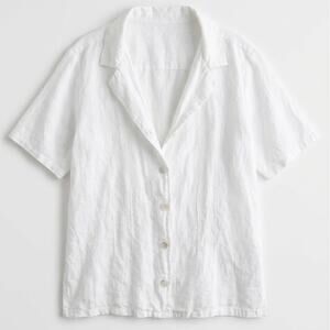 Linen white Shirt Short sleeve pleated button down resort costal capsule Heaven